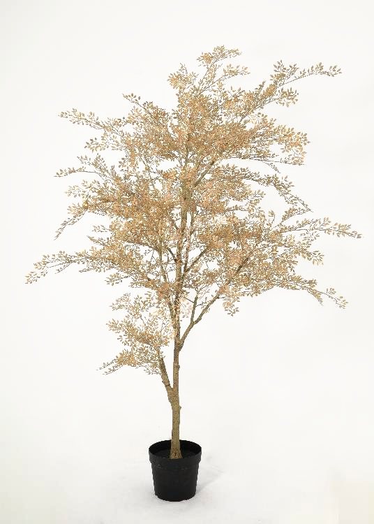 Foliage Tree, gold, a floor-standing tree, 200 cm overall, photographed on a plain pale ground