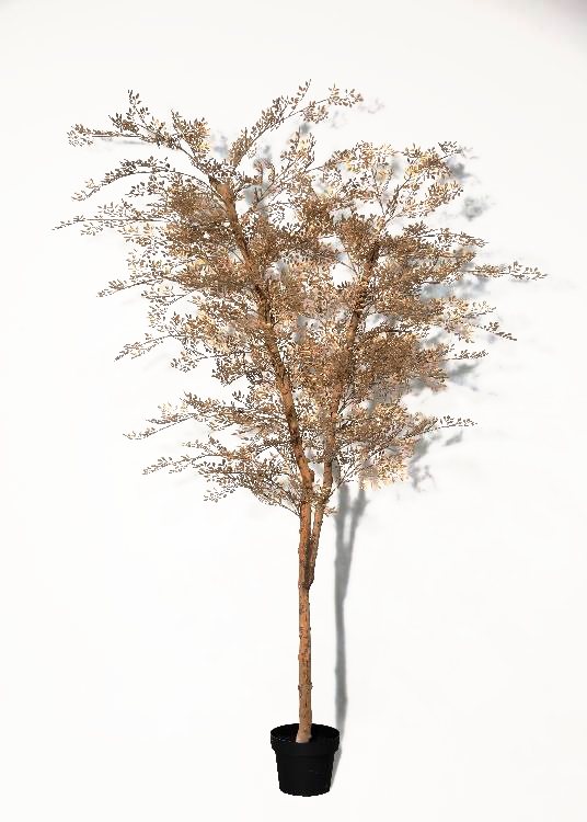 Foliage Tree, gold, a floor-standing tree, 230 cm overall, photographed on a plain pale ground