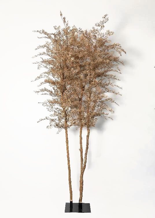 Foliage Tree, gold, a floor-standing tree, 300 cm overall, photographed on a plain pale ground